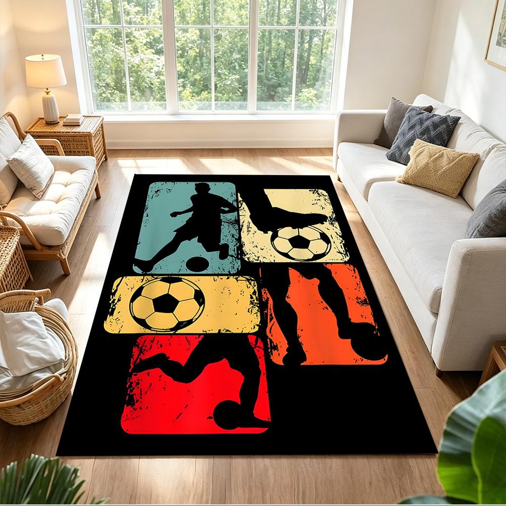 Soccer Field Strategy Sketch Decorative Area Rug Compact Foldable Construction Non-slip Bottom All-season Home Use Elegant Luxury Rug