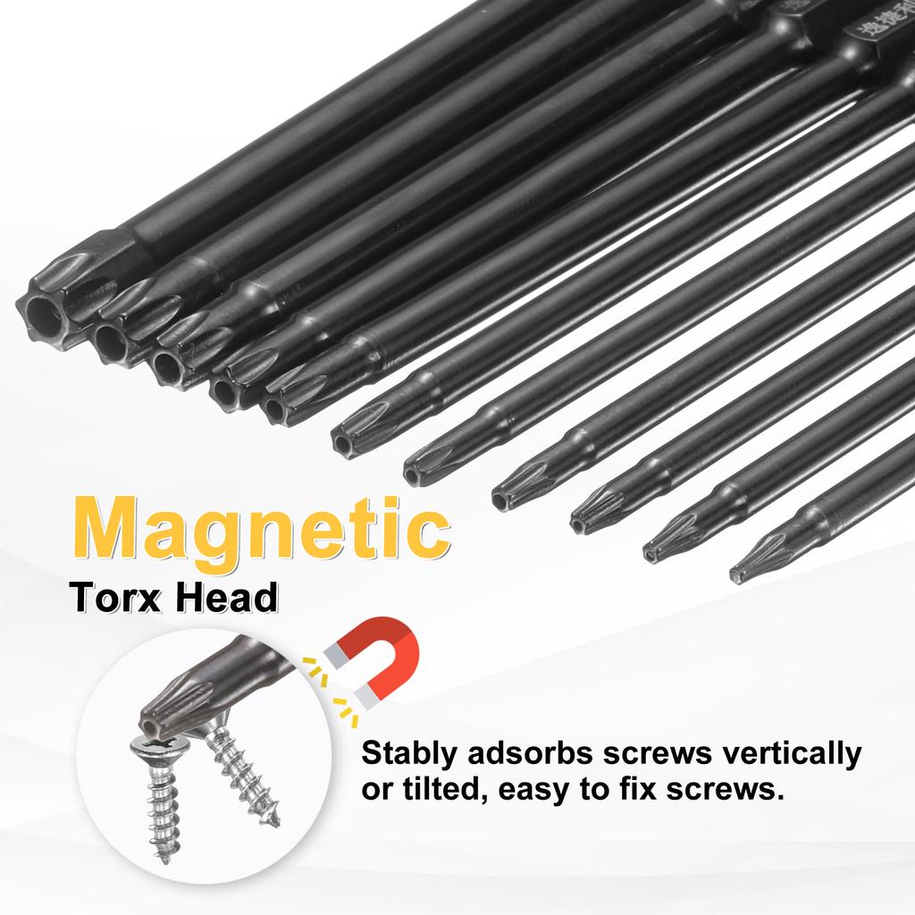6 шт. Биты Torx T6-T40 1/4" Шестигранный Хвостовик 75 мм/100 мм Сталь S3 Магнитные Звездообразные Биты со Штифтом (Tamper Proof Star) 6-гранные Биты для Шуруповерта