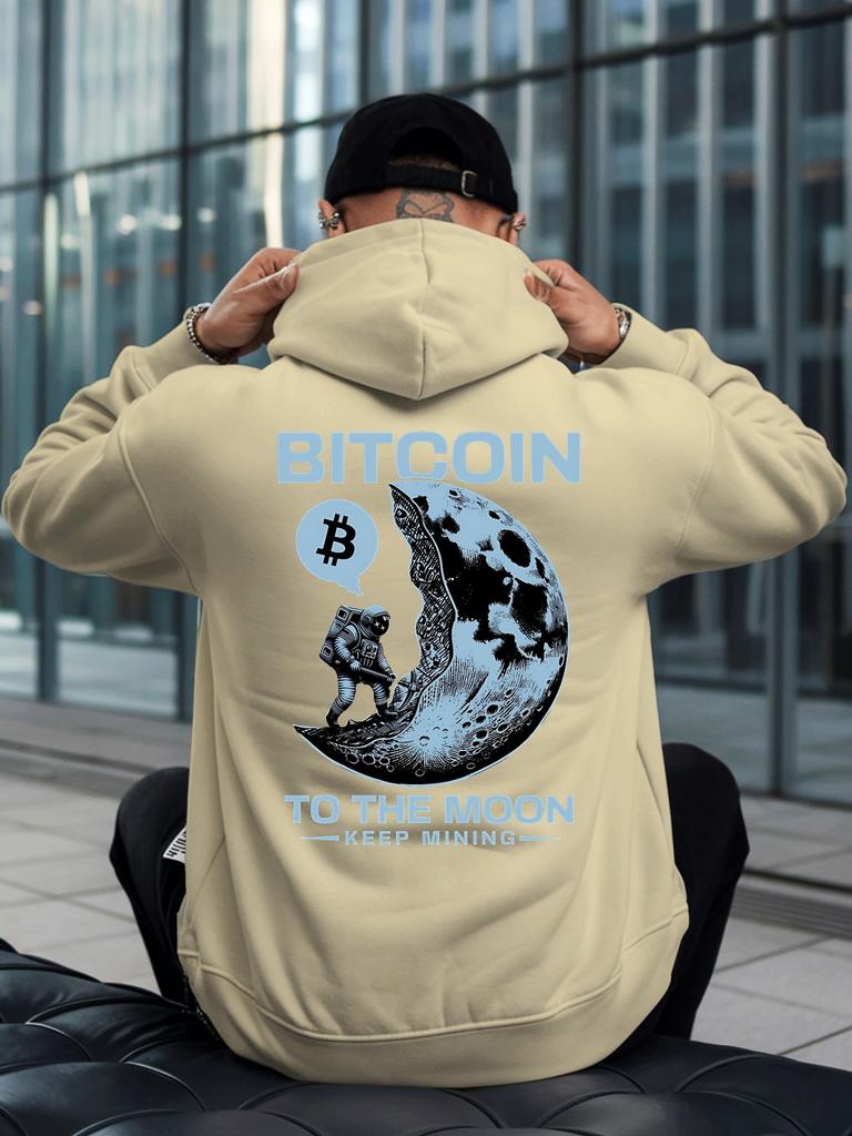 BITCOIN to THE MOON Men's Hoodie New Cool Street Style Printed Sweatshirt on the Back Free Style Tops for Autumn and Winter Clothi