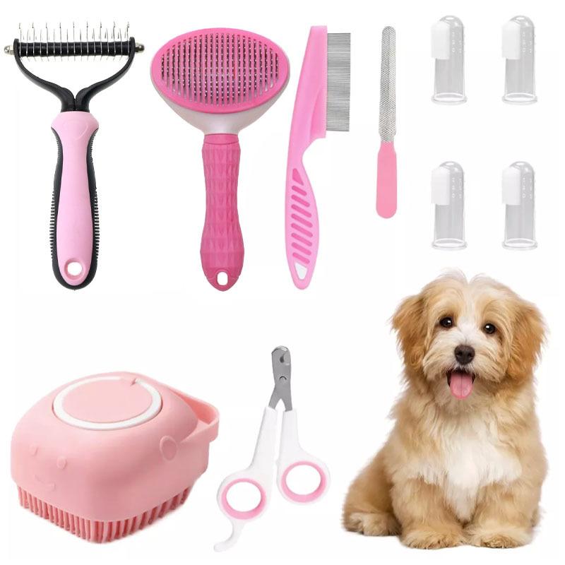 Набор для красоты из 10 предметов для кошек и собак, самоочищающаяся грабельная щетка, когтерез, гребень от блох, щетка для купания, напальчники