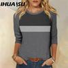 Women's Solid Color Color Match Casual Fashion Seven-point Sleeve T-shirt Crewneck Top