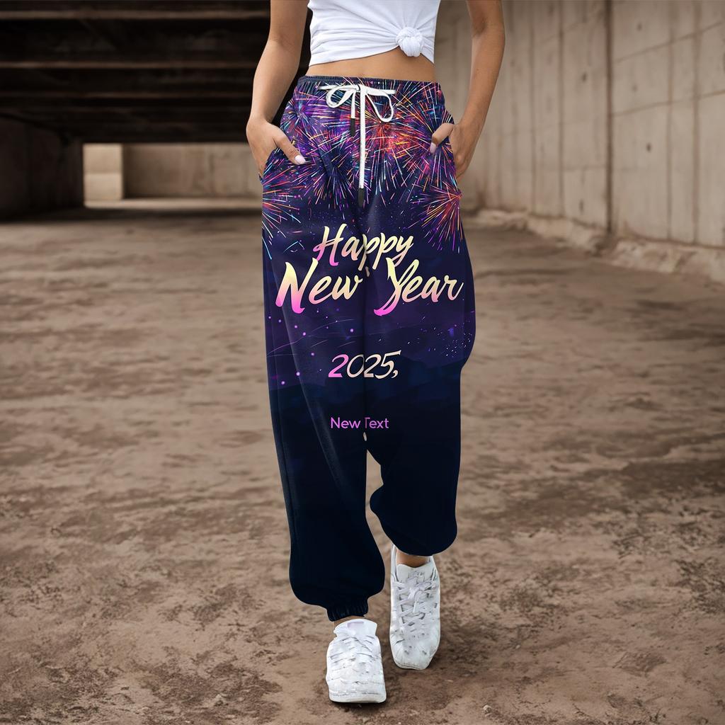 Women's Drawstring Elastic Waist Christmas Printed Casual Pants Sweatpants