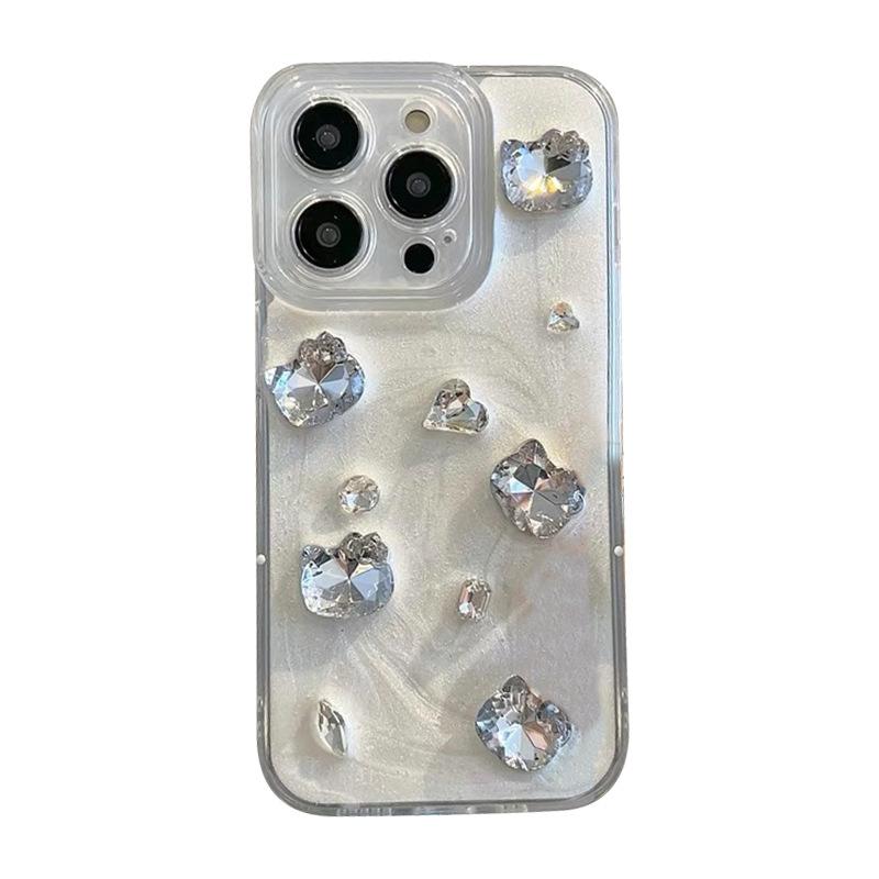 Чехол для телефона Apple 17Promax Gum Drop Hole Подходит для iPhone16 Стразы Камень Стиль Кошки Женская модель
