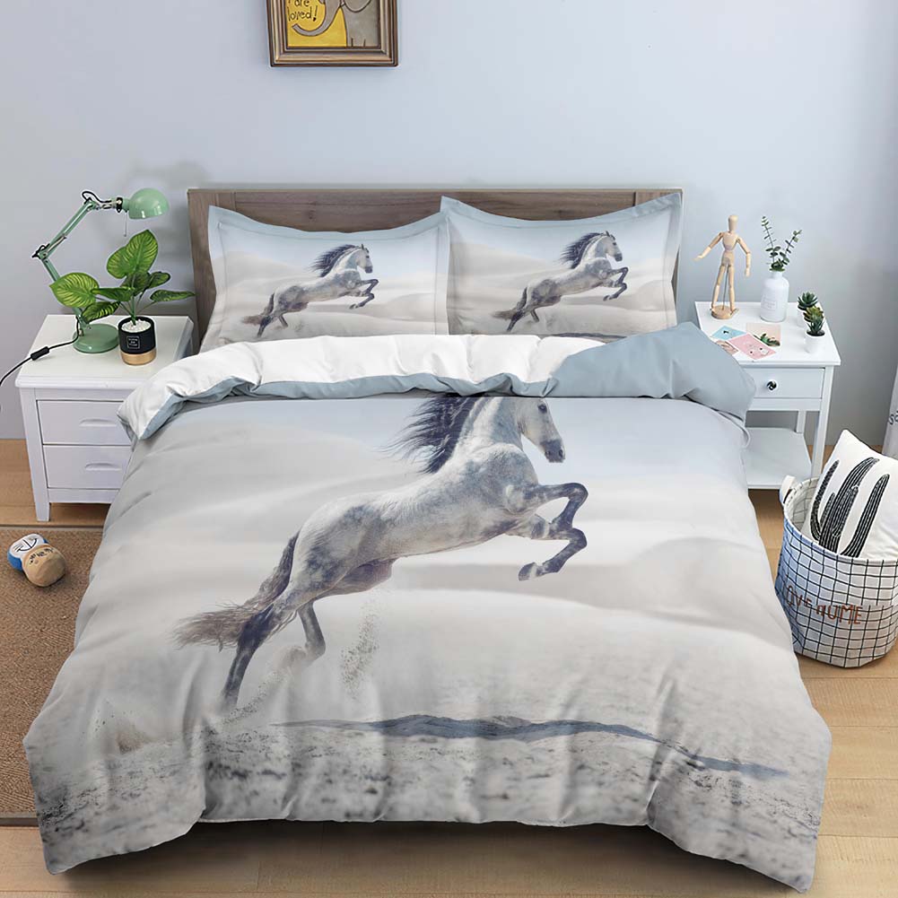 Пододеяльник с принтом лошадей, комплект постельного белья для двоих, двуспальная кровать, двуспальная кровать, покрывало из мягкой микрофибры для детей, мальчиков и подростков