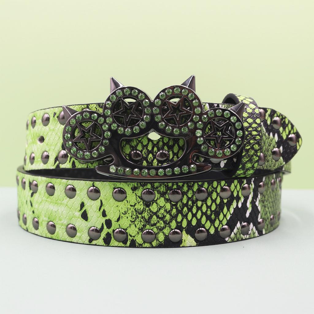 Ремень с пряжкой в виде тигриного когтя со стразами, заклепки, панк-декор, женский ремень Abi, декоративный ремень с питоновым узором