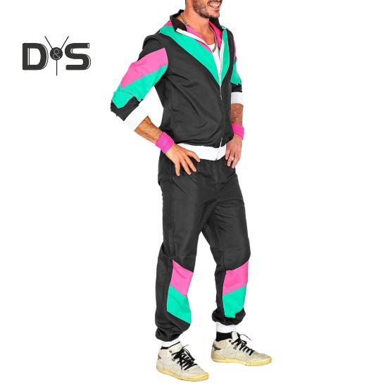 Спортивный костюм 80-х 90-х годов для мужчин и женщин, ветровка в стиле ретро в стиле хип-хоп, куртка, цветной комплект из 2 предметов в стиле хип-хоп для тематических вечеринок, карнавалов