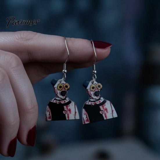 Ретро Украшения с Персонажами Фильмов Ужасов, 1 Пара Серьги-Подвески на Хэллоуин для Женщин, Страшные Кровавые Готические Акриловые Серьги-Клоуны, Креативные