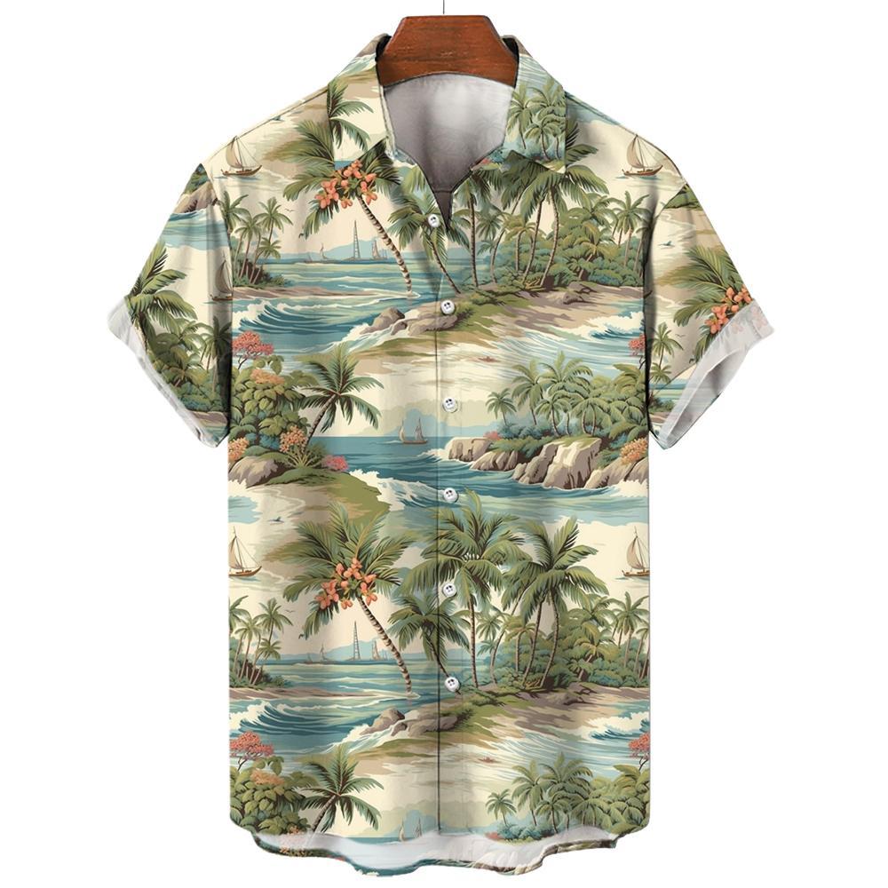 Гавайская рубашка летняя с коротким рукавом 3D-принтованный узор повседневная отпуск лацкан кнопка мужская одежда уличная