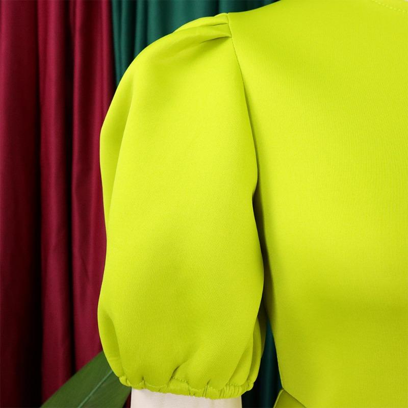 Летнее женское платье больших размеров с круглым вырезом, темпераментным платьем трапециевидной формы с объемными рукавами и большой талией, темпераментное