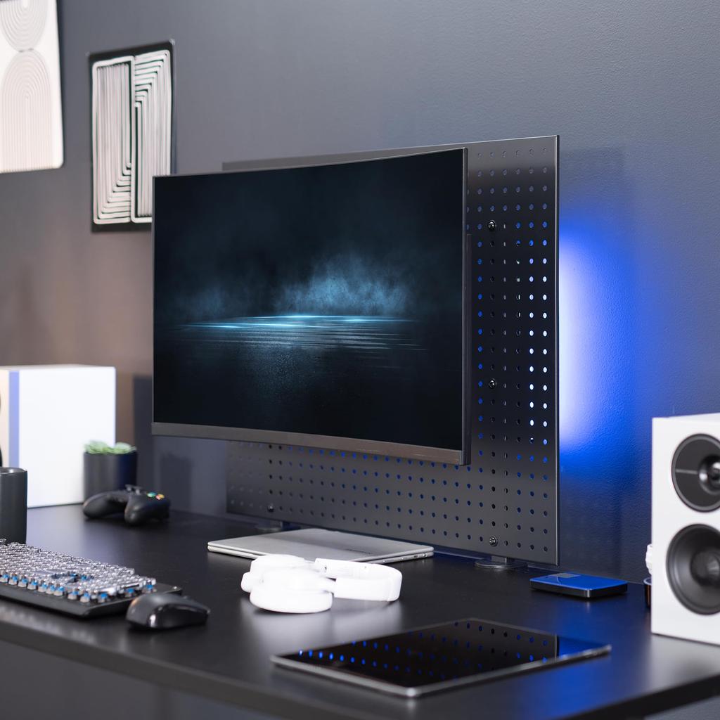 VIVO Шарнирный перфорированный щит Подходит для экранов до и перфорированных щитов до Отверстие Крепление для одного монитора, 32" Толщина 0,25", Шаг 1", Черный, MOUNT-PB1