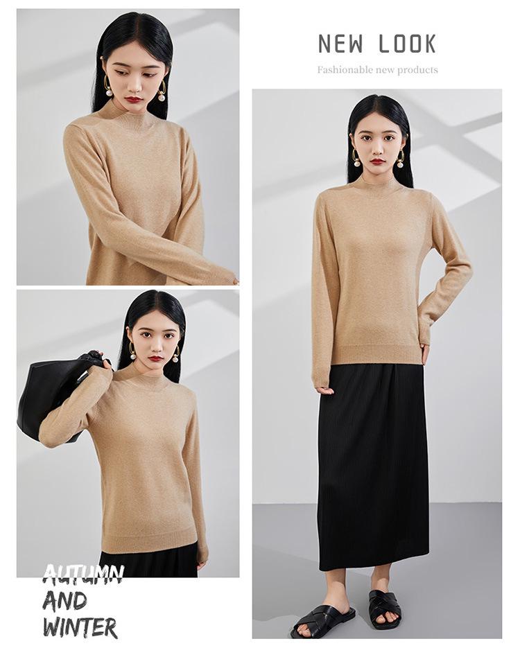 2024 Women's Half-High Collar Loose Cashmere Sweater, Slimming Knit Pullover