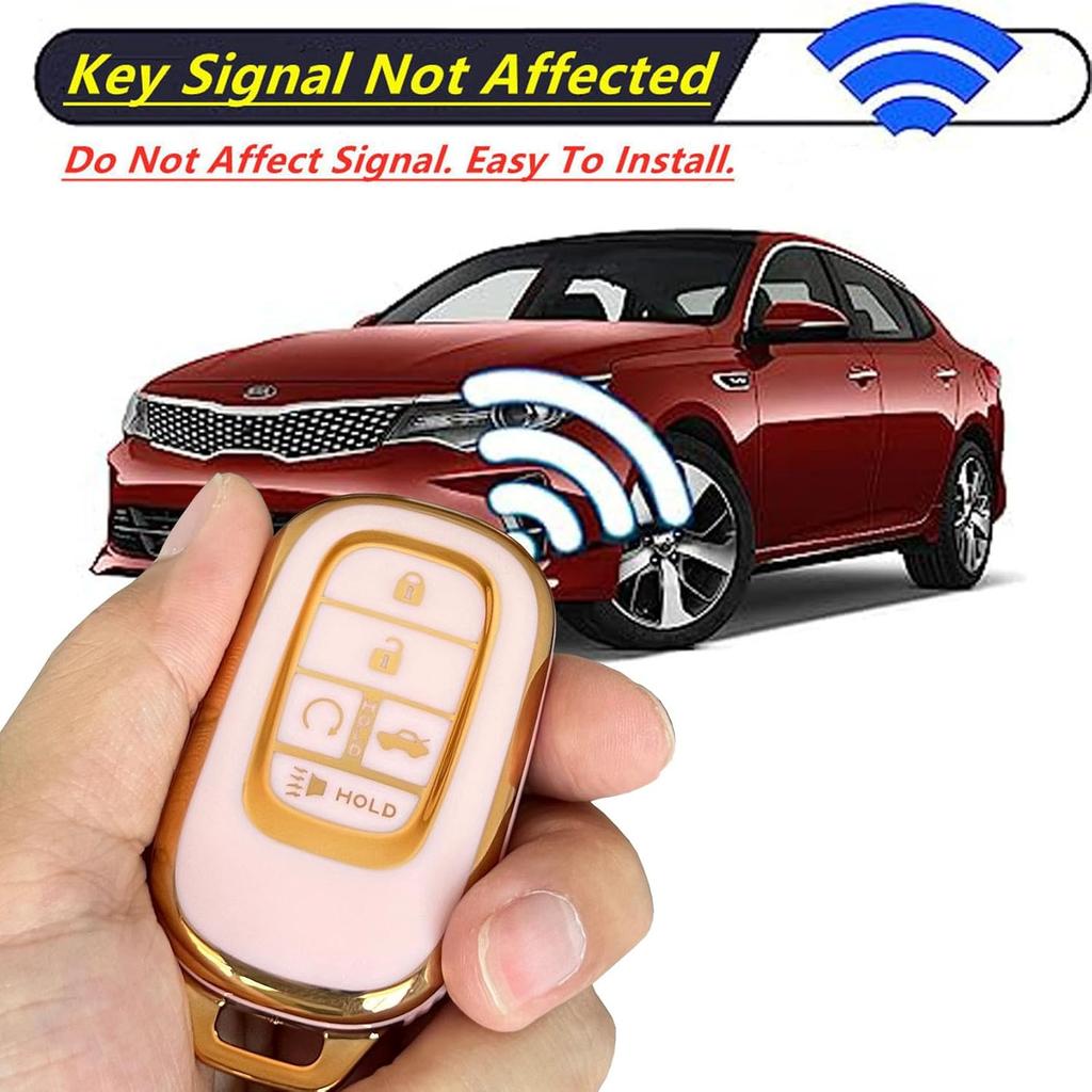 Keyless Entry Systems for Honda Key Fob Cover Fit for Honda 2024 2025 Civic Accord HR-V Pilot CR-V 5 Buttons Smart Key (Pink-Gold)