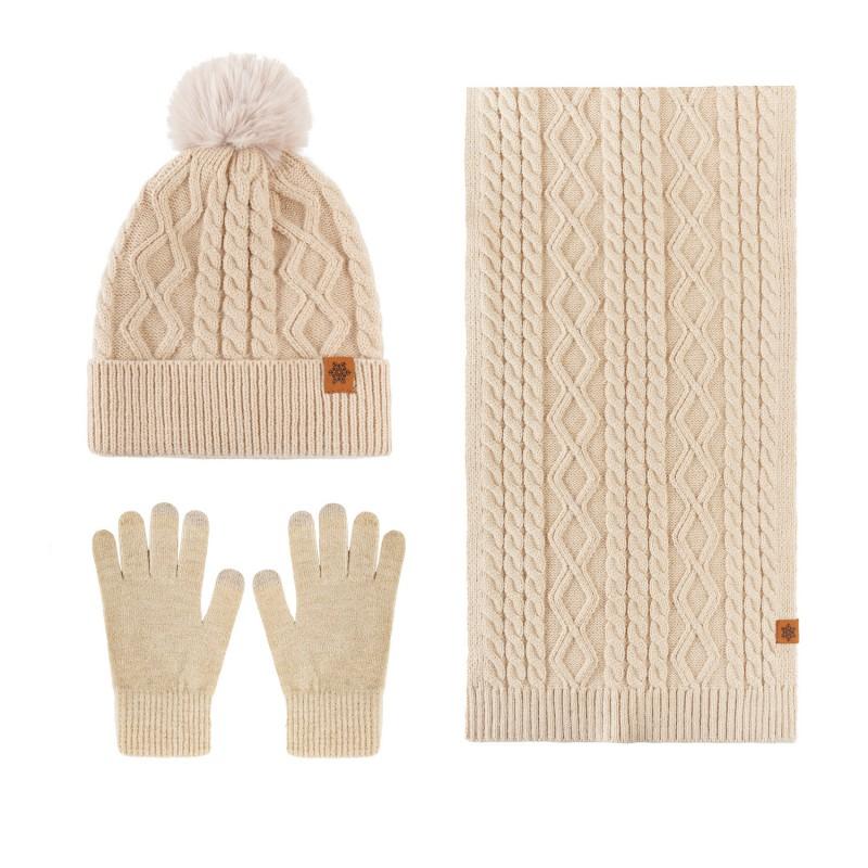 Womens Winter Alpaca Wool Knit Hat Scarf Gloves Set Warm Ear Protection Riding Accessory