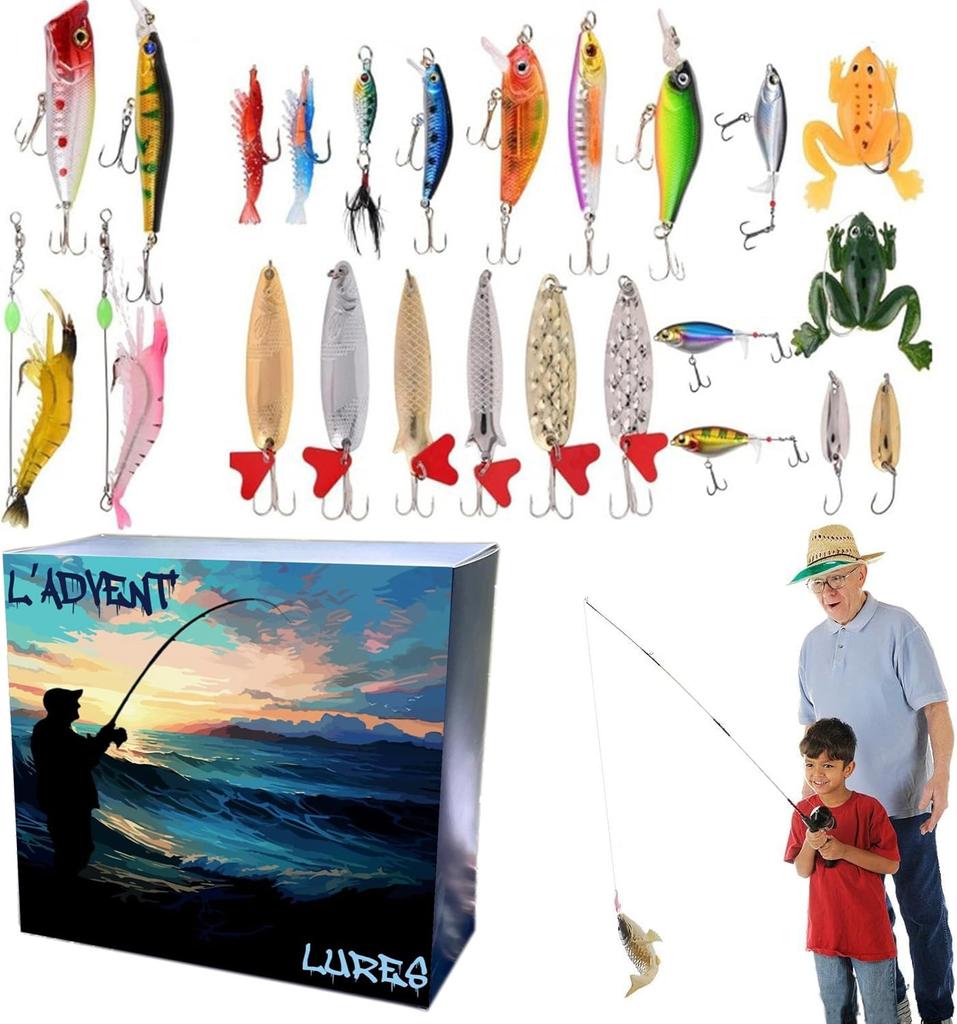24pc Advent Calendar Fishing Christmas Countdown, Fishing Tackle Advent Calendar For FishAdult Men Teen Boys, Xmas Surprise Gift