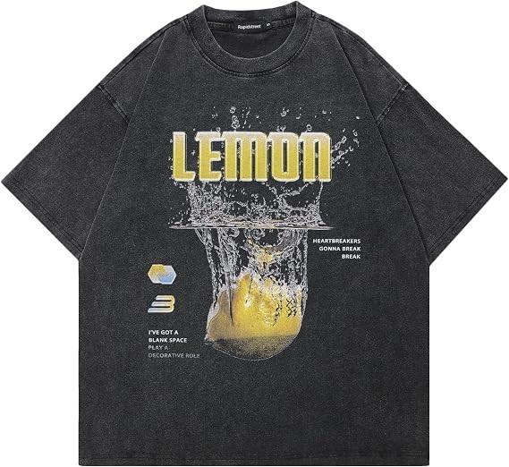 Y2K Street Lemon Underwater Splash Big Font Vintage Washed Short Sleeve Shirt