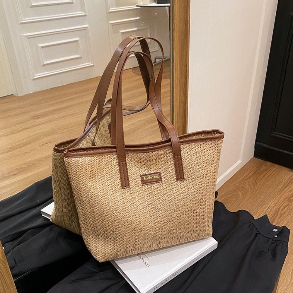 Summer Weave Straw Bag Boho Tote Bag Elegant Straw Shoulder Bag for Women