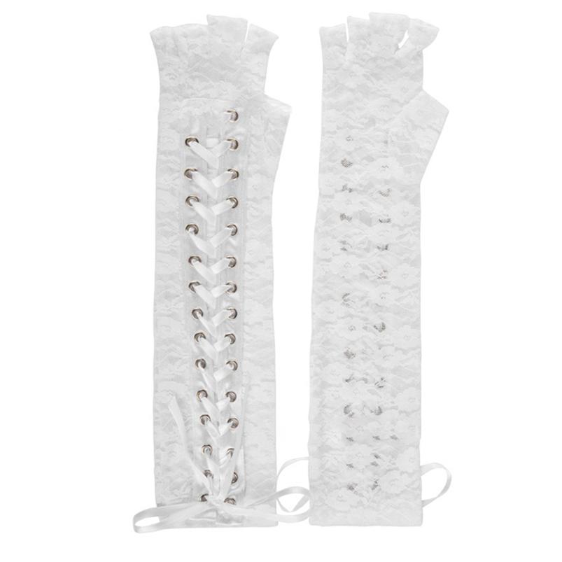 Перчатки для косплея, 1 пара, женские длинные перчатки в стиле ретро на Хэллоуин, готические кружевные перчатки без пальцев