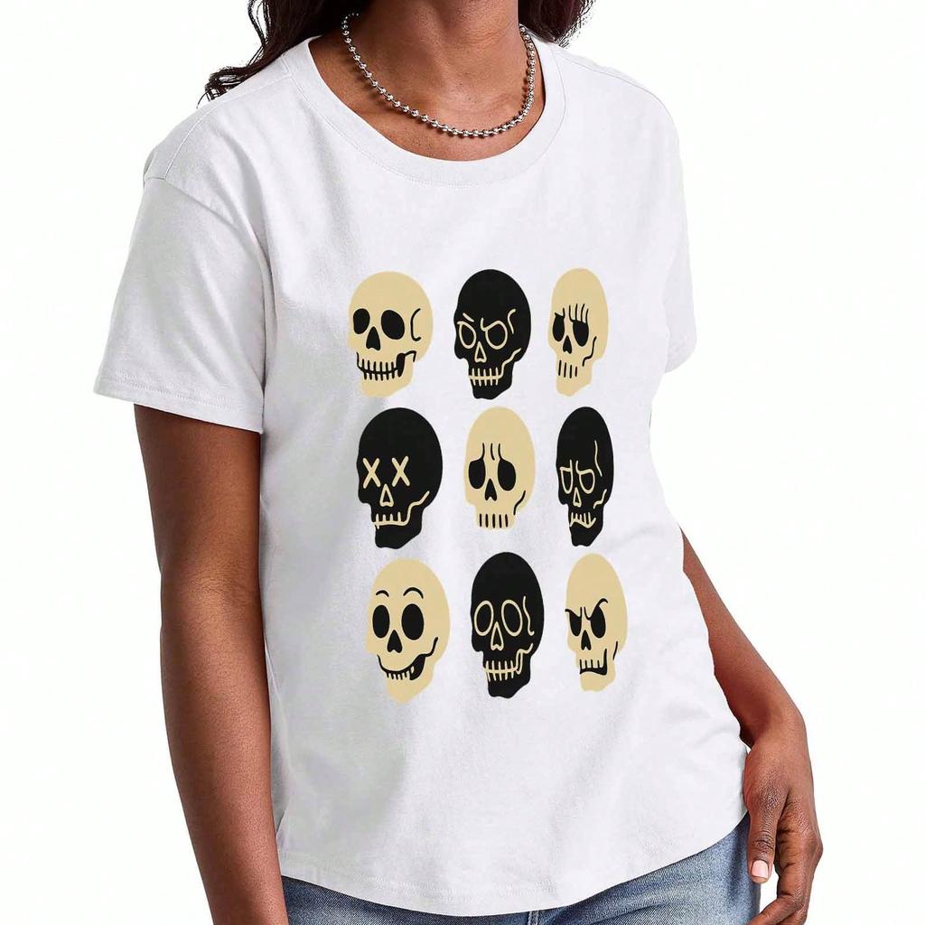 Skull Graphic Wounisex's Cotton T Shirt, Premium Cotton Print, Durable, Casual & Stylish, Featuring Artistic Skull Designs For A Unique And Fashionabl