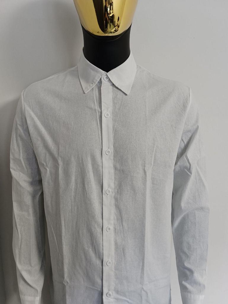 Мужская однотонная рубашка из хлопка и льна - Длинный рукав, стиль Business Casual