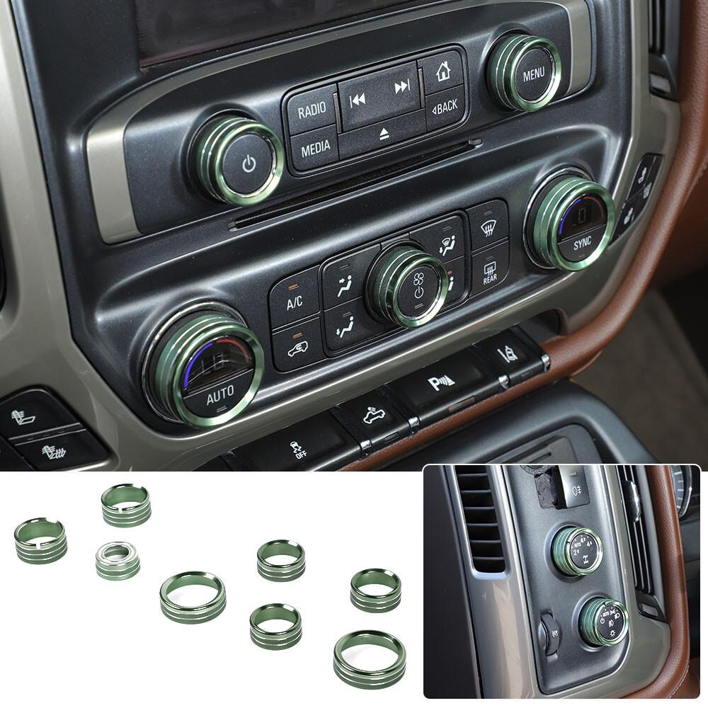 Central Control AC Switch Knob Button Trim Ring for Chevy Silverado 14-18 Green