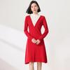Sanpowa 100% Merino Wool Half-High Collar A-Line Dress
