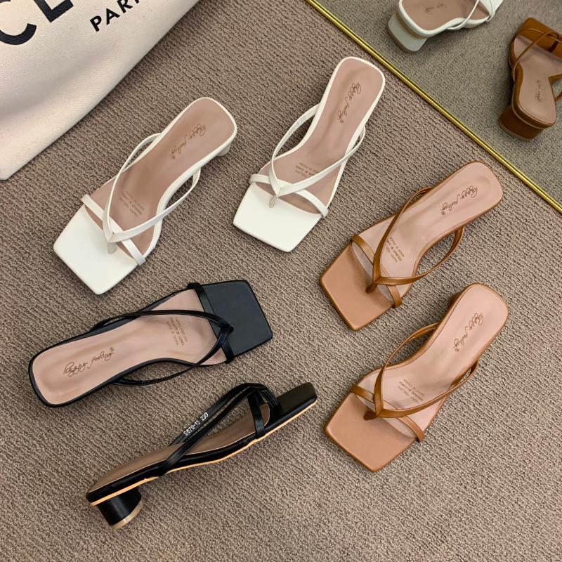 Твердые кожаные тапочки женские туфли на высоком каблуке удобные новые летние женские туфли женские модные крутые мюли шлепанцы шлепанцы