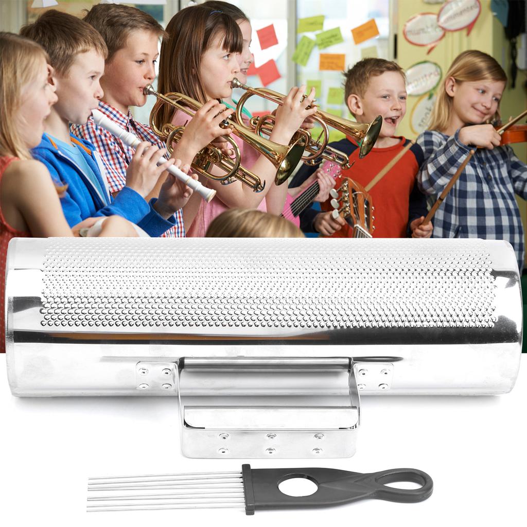 Guiro Shaker Aluminum Orff Percussion Instrument + Scraper Music Teaching Aids 4x12in Type A Orff Percussion Instrument