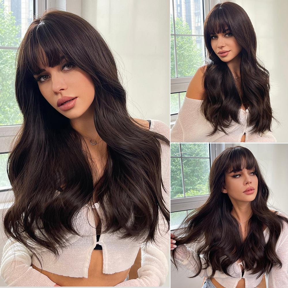 Qi Bangs Platinum Barbie Wind Big Wave Длинные вьющиеся волосы Пушистый парик для лица Полный головной убор Парик