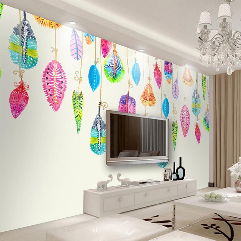 Настенная оклейка, окрашенная картина маслом, креативная цветная перо, декоративная живопись для гостиной, спальни