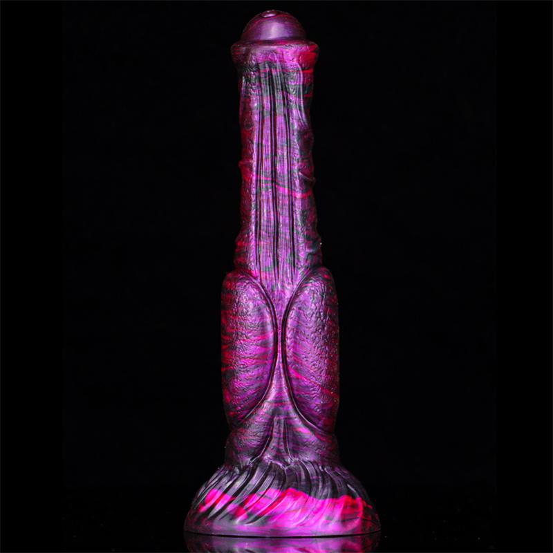 Eggless Horse Cock Mixed Color Liquid Silicone Dildo Female with Oversized Backyard Expansion Anal Masturbator