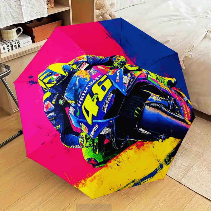 Rider Speeding Through Neon Light Umbrella Folding umbrella, automatic umbrella 8-Frame for Travel, camping Use Gift for Halloween Christmas