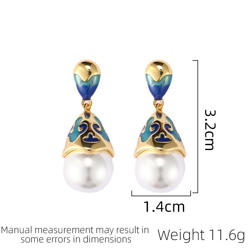 SUYU Jewelry Весна Новые Серьги-сетка с эмалью Имитация жемчуга Капающее масло Серьги в ретро-стиле Женские Подарок для вечеринки Фестиваля