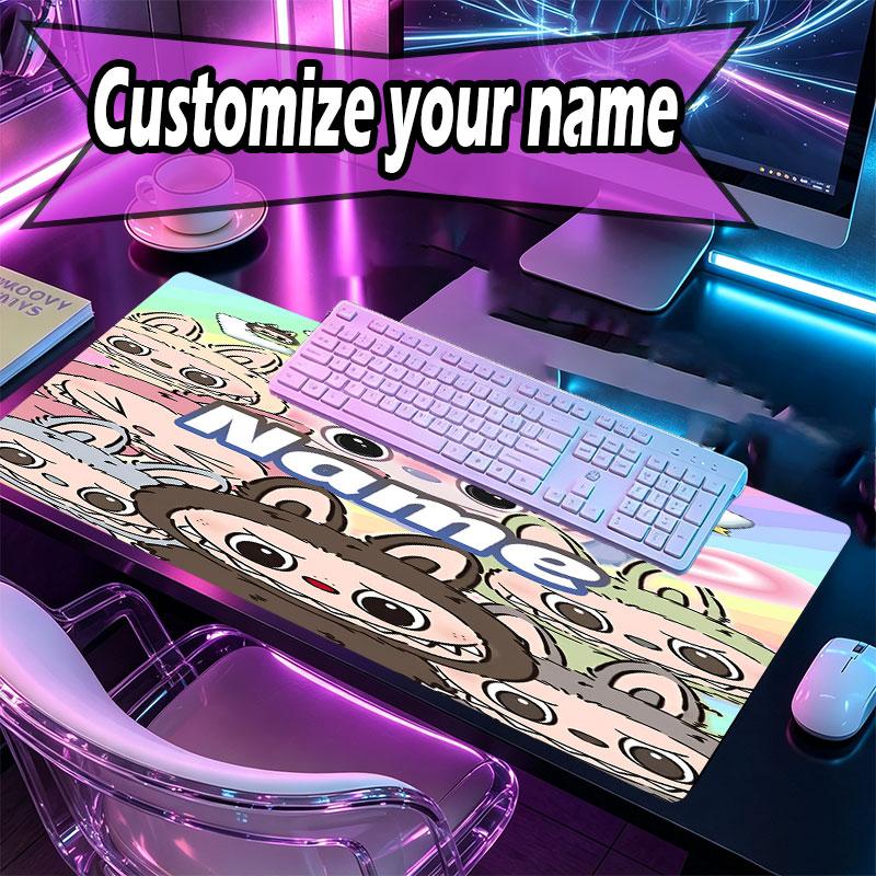 Custom Name Personalized Labubu Pattern Mousepad, Laptop PC Desk Mat, Decorative Desk Mat for Home Keyboard Pad Gift