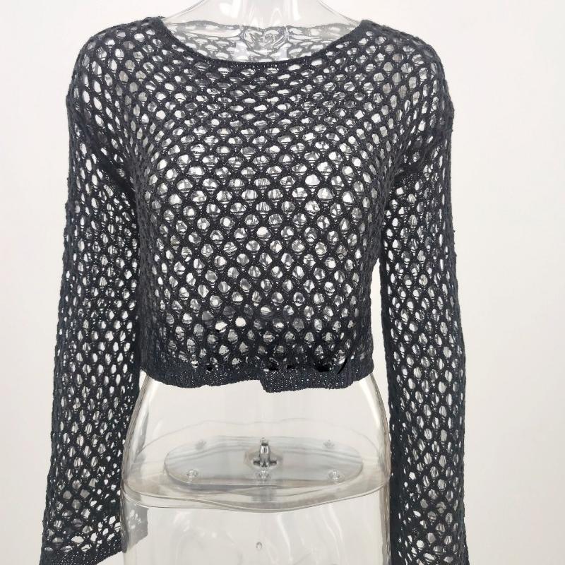 Летняя свободная трикотажная блузка с открытыми плечами, женские повседневные рубашки с расклешенными рукавами и круглым вырезом для женщин, модные элегантные однотонные укороченные топы 24123