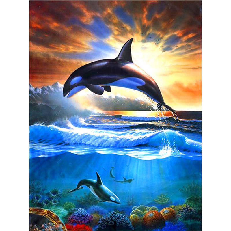 DIY Dolphin 5D Diamond Painting Full Round/Round Drill Animal Embroidery Cross Stitch Rhinestone Home Decor Christms Gift
