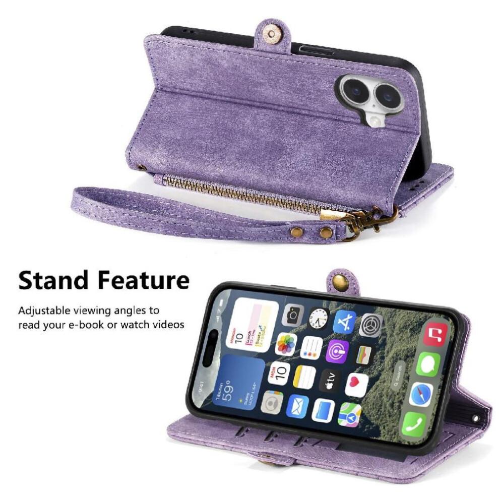 (Purple) Flip Case for iphone 16 Plus Flip Cover Leather Case Wallet Shockproof Simple Business