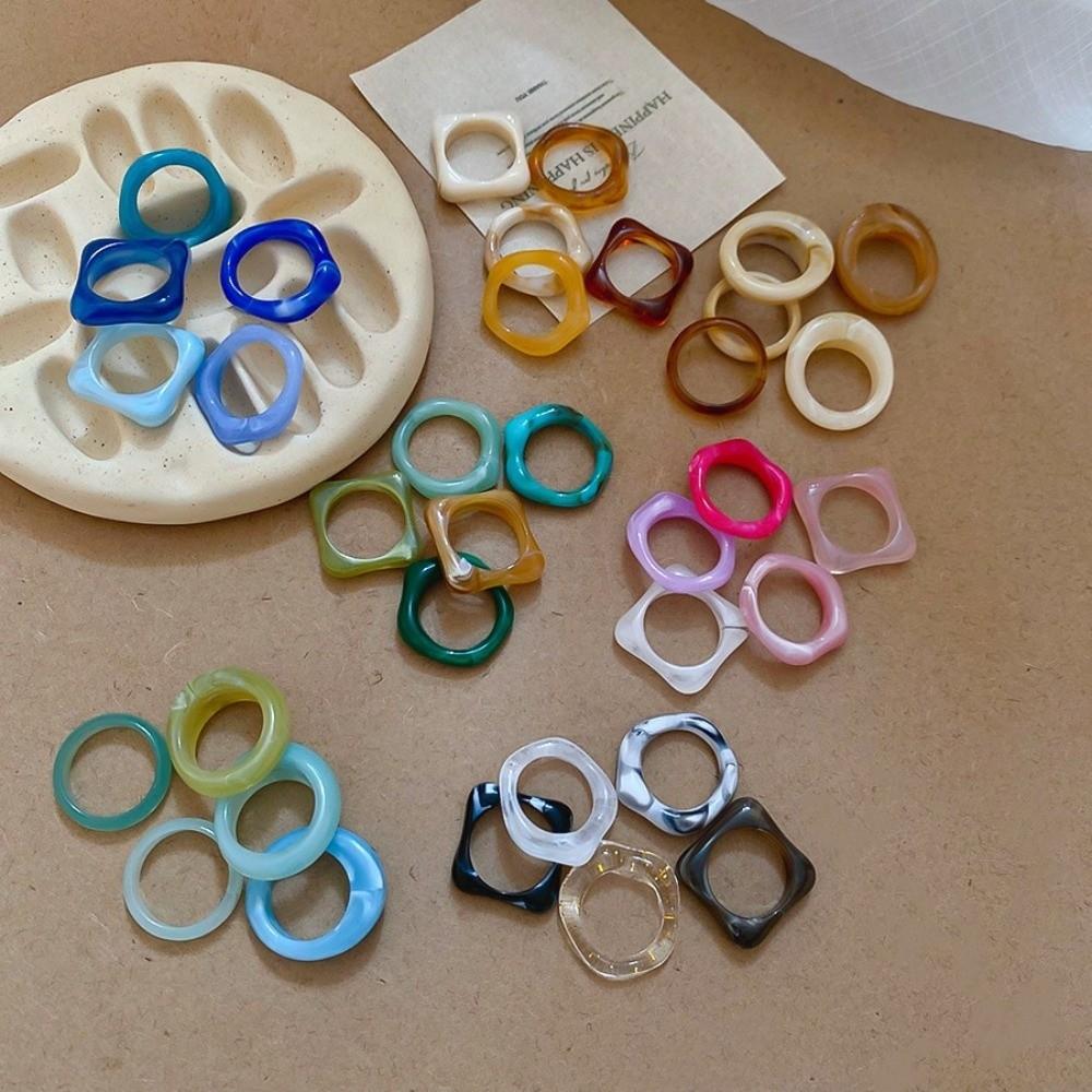 5Pcs Resin Acrylic Finger Ring Geometric Ring Fashion Irregular Rings  Jewelry Accessories