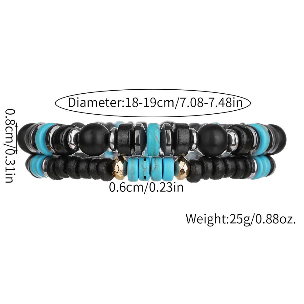 European and American men's black magic sand turquoise beaded bracelet trendy hip-hop niche high-end sense summer stacked bracelet