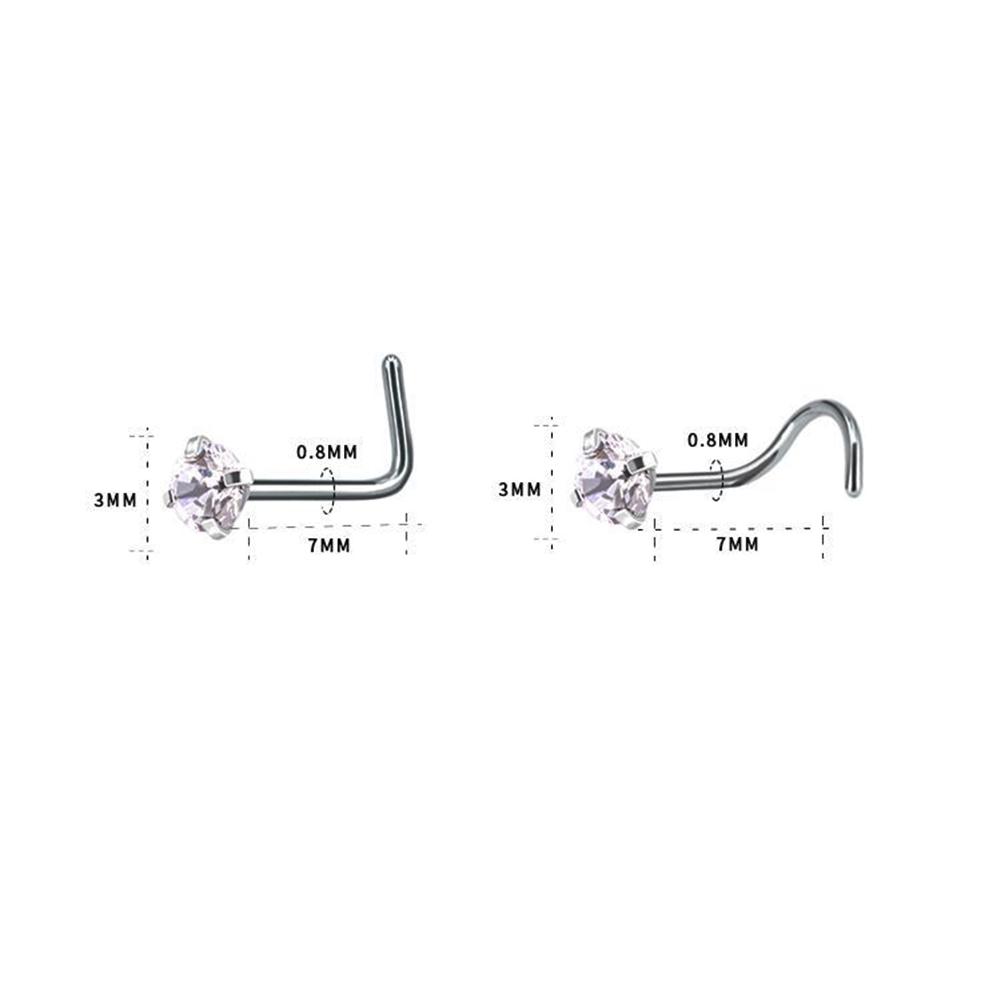 3 шт./компл., нержавеющая сталь, циркон, шпилька для носа, звезда, прямоугольный титановый стальной набор для носа, ювелирные изделия для пирсинга
