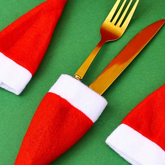 10Pcs Mini Santa Hat Wine Bottle Covers Plush Christmas Tableware Holder Velvet Lollipop