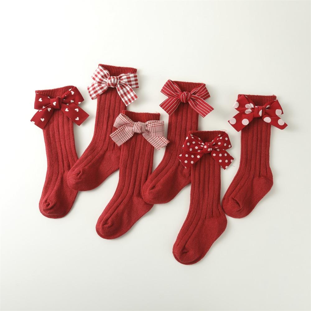 Casual Toddler  Hosiery Bowknot Bow Middle Tube Socks New Red Socks  Autumn Winter