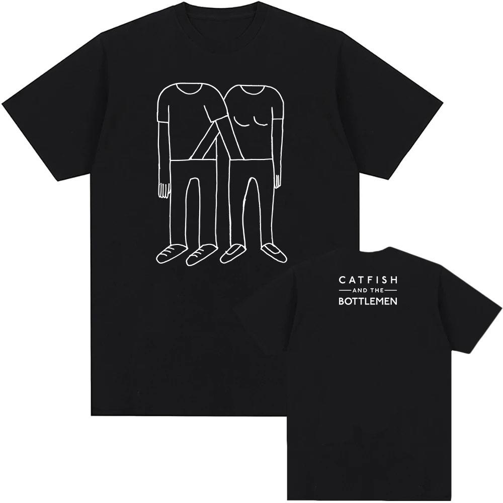 2025Summer Balcony Anniversary Tshirt Rock Band Catfish and Bottle Pattern Tshirt Mens Fashion Pure Cotton Hip Hop Street Top