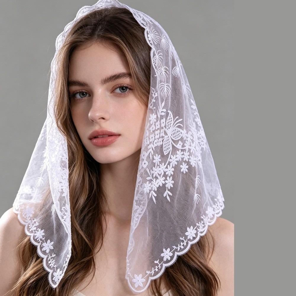 Lightweight Embroidery Edge Sheer Mesh Scarf Floral Wrap Scarf Wedding