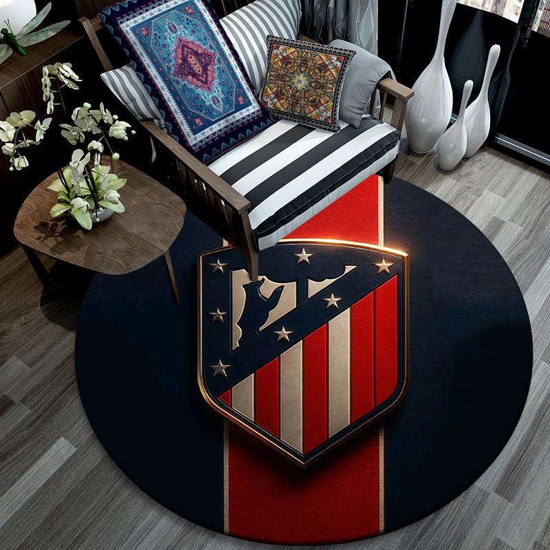 Club Atletico de Madrid Round Area Rug,Carpet Rug for Living Room Bedroom Sofa Playroom Decor,Non-slip Floor Mat