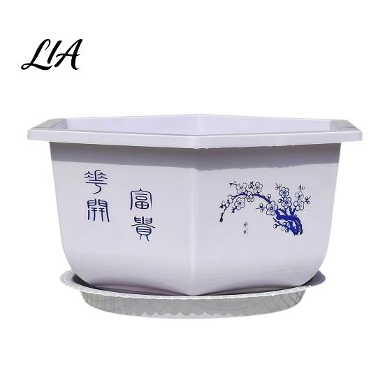 Frost Resistant Flower Pots for Winter Hexagonal Pot with Drainage Holes & Saucer Indoor Outdoor Plants, Durable Weather Patio Planter Roses