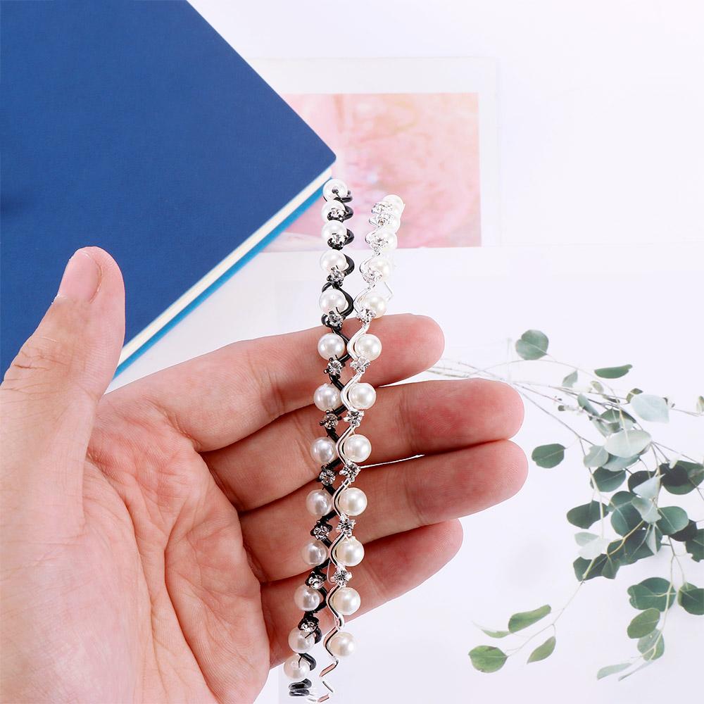 Rhinestone Wedding Jewelry for Women Headwear Black Silver Metal Pearl Crystal Wave Hairband