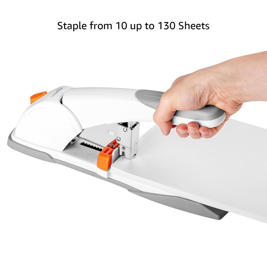 Степлер AmazonBasics Tabletop 130 White, большой, прочный, листы, стандартный,