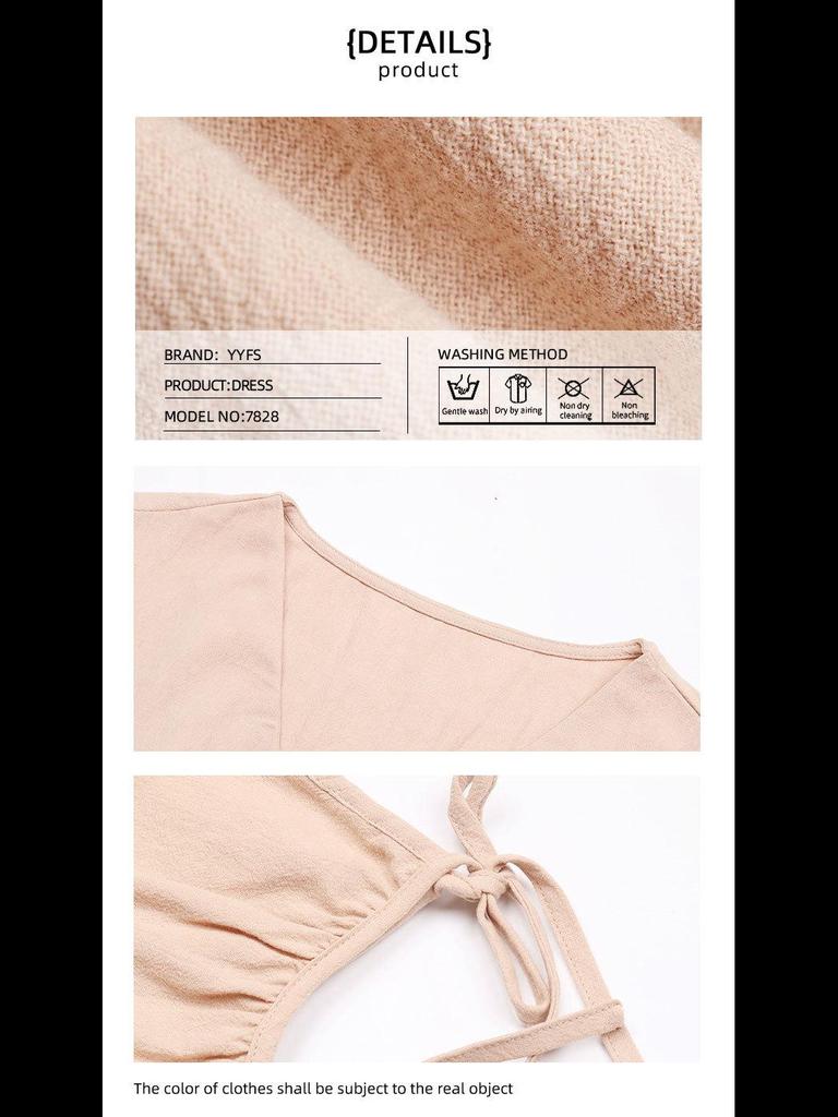 Платье миди в европейском и американском стиле с V-образным вырезом, однотонное, летняя, с коротким рукавом, женская одежда