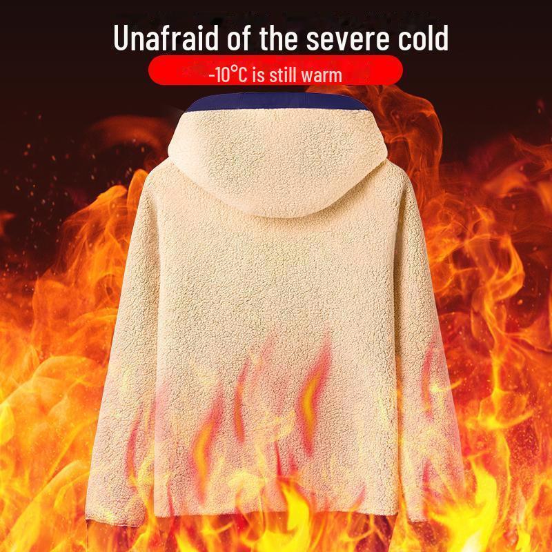 2024 Мужская зимняя плюшевая куртка из овчины с воротником-стойкой - толстая, теплая, свободная посадка, свитер сверху