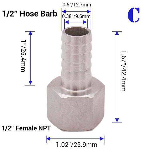 Домашнее пивоварение 1/2" NPT штуцер для шланга 304 Нержавеющая сталь Пищевой класс Пивоваренное оборудование Фитинг для насоса
